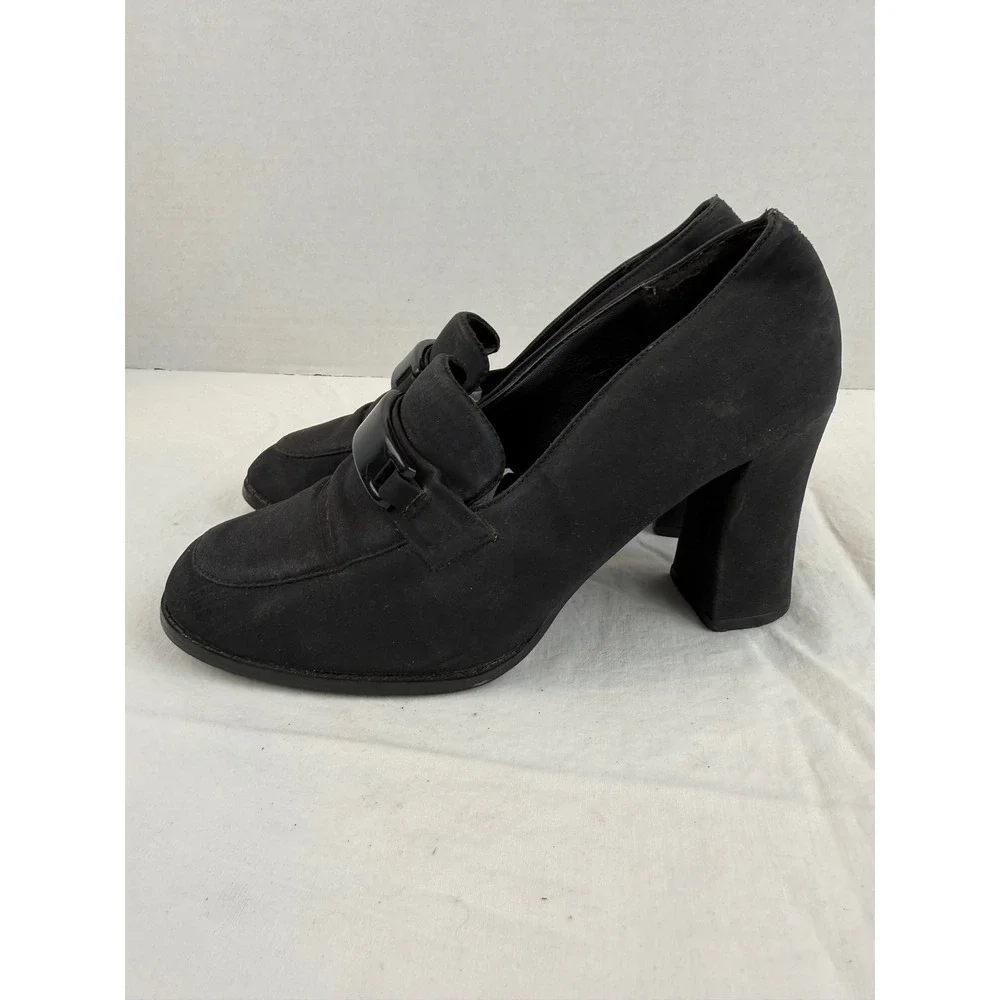 High Lights‎ Black Block Heel Loafers Buckle Detail Pumps Womens Size 7